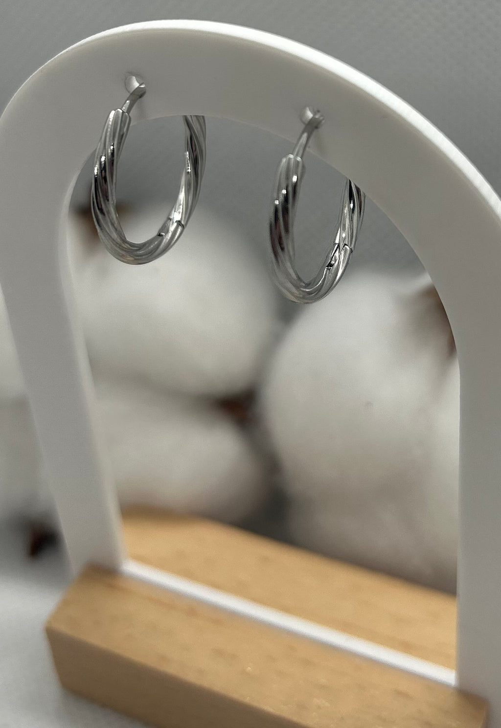 Créoles boucle d’oreilles en argenté torsadé acier inoxydable 